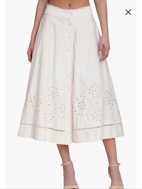 Avec Les Filles SEALED! NWT! Cotton Tea Length Button Front Skirt in Cream. Sz 0